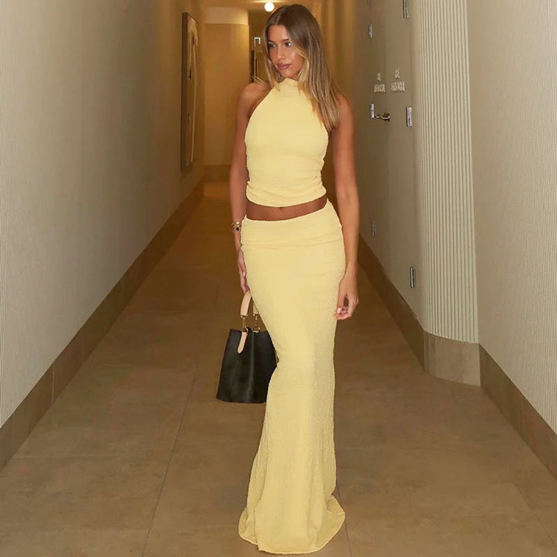 Tuularose Lace-up Backless Long Skirt Set Fashion Hanging Neck Sleeveless Top Slim Skirt Set Summer New Women Skirt Set 2025
Tuularose Lace-up Backless Long Skirt Set Fashion Hanging Neck Sleeveless Top Slim Skirt Set Summer New Women Skirt Set 2025