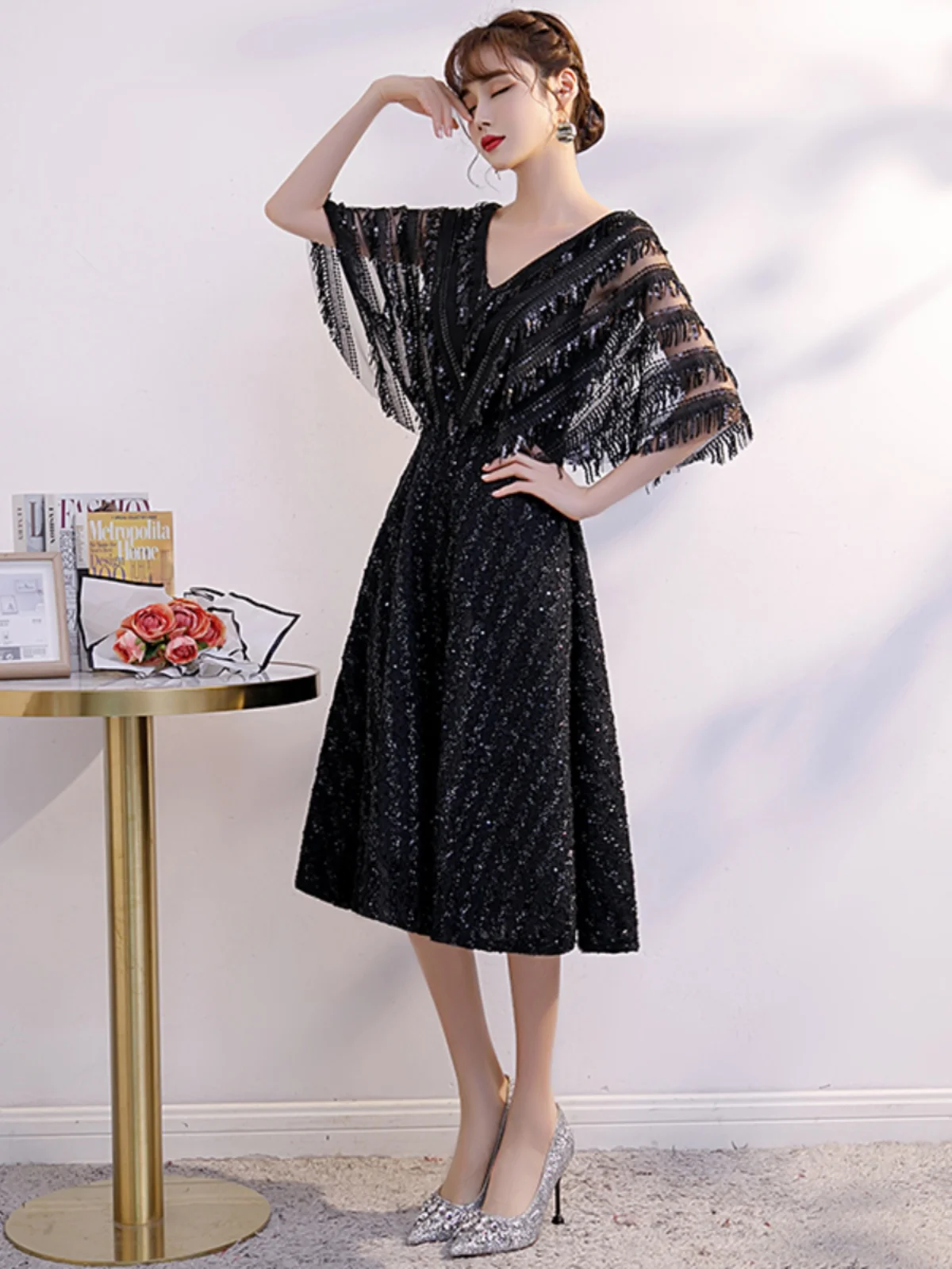 plus Size Evening Gown Mid-Length Slimming Conceals Arms for Year-End Par Faionable A-Line Skirt Deep V-Ne Princ Sve
plus Size Evening Gown Mid-Length Slimming Conceals Arms for Year-End Par Faionable A-Line Skirt Deep V-Ne Princ Sve