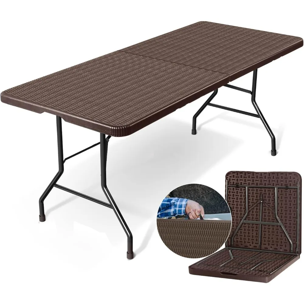 6 Feet Imitated Rattan Folding Table, Heavy Duty Portable Plastic Indoor Outdoor Picnic Party Dining Camping Tables w/Handle, B
6 Feet Imitated Rattan Folding Table, Heavy Duty Portable Plastic Indoor Outdoor Picnic Party Dining Camping Tables w/Handle, B