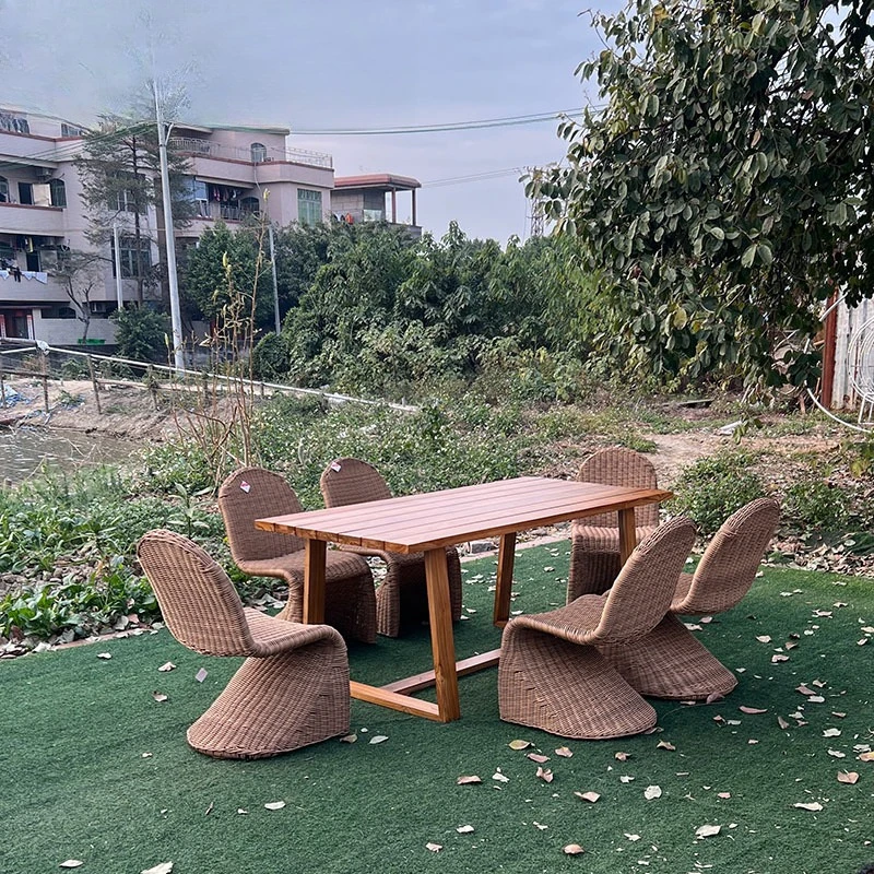Outdoor rattan solid wood tables and chairs Garden courtyard Leisure rattan chairs Wooden table combination
Outdoor rattan solid wood tables and chairs Garden courtyard Leisure rattan chairs Wooden table combination