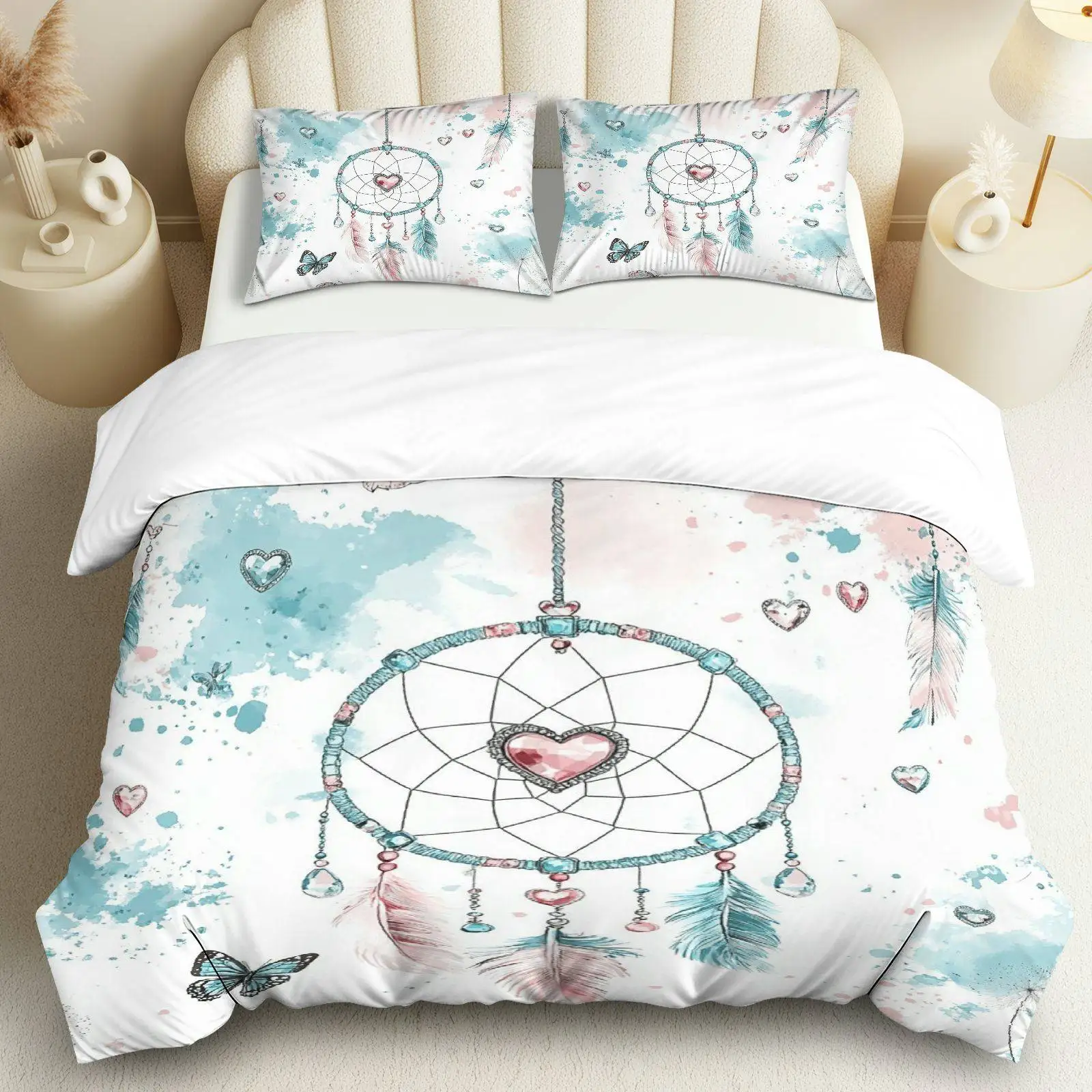 3PCS Duvet Cover, 1 Duvet+2 Pillowcases(Without filler), Dreamcatcher Heart Feathers Suitable for decoration Bedroom Living Room
3PCS Duvet Cover, 1 Duvet+2 Pillowcases(Without filler), Dreamcatcher Heart Feathers Suitable for decoration Bedroom Living Room