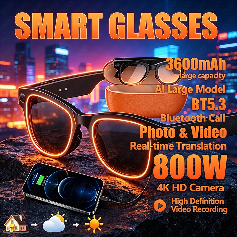 2026 New Smart Glasses Real-time Translation Recording 800W HD Camera Photos Video Listening To Music Calling Smart Glasses
2026 New Smart Glasses Real-time Translation Recording 800W HD Camera Photos Video Listening To Music Calling Smart Glasses