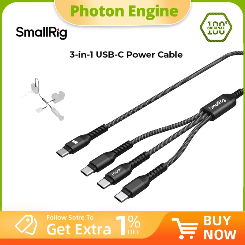 SmallRig New 3-in-1 USB-C Power Cable Can Power 3 USB-C Devices 100W Fast Charging Universal Cable for Cameras Phones 5079
SmallRig New 3-in-1 USB-C Power Cable Can Power 3 USB-C Devices 100W Fast Charging Universal Cable for Cameras Phones 5079