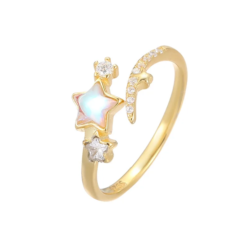 925 sterling silver moonstone star ring, women's light luxury temperament opening adjustable index finger ring
925 sterling silver moonstone star ring, women's light luxury temperament opening adjustable index finger ring