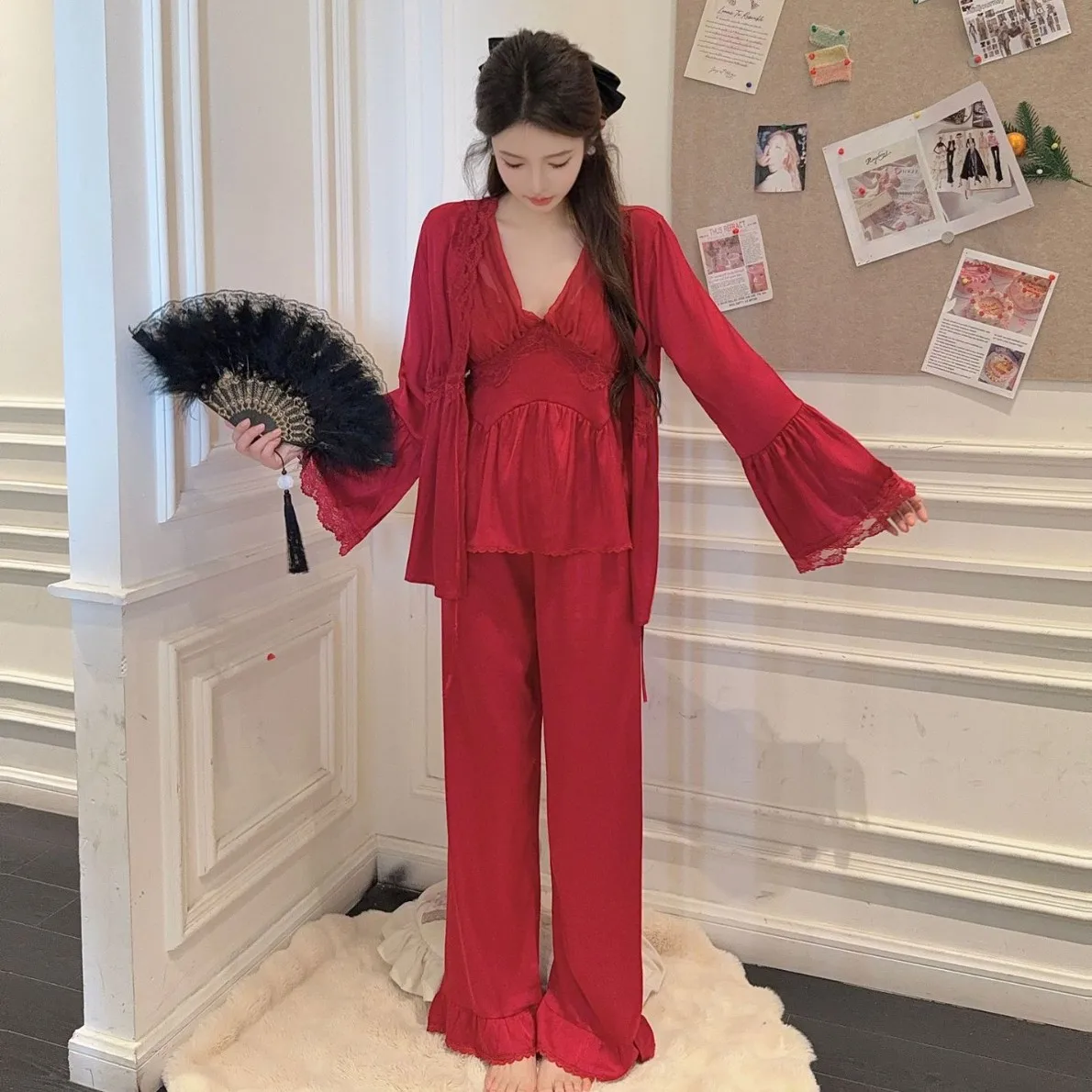 Women Rayon 3Pcs Home Clothes Sexy Lace Pajamas Suit Princess Sleepwear Palace Style Nightwear Summer New Nightgown Loungewear
Women Rayon 3Pcs Home Clothes Sexy Lace Pajamas Suit Princess Sleepwear Palace Style Nightwear Summer New Nightgown Loungewear 