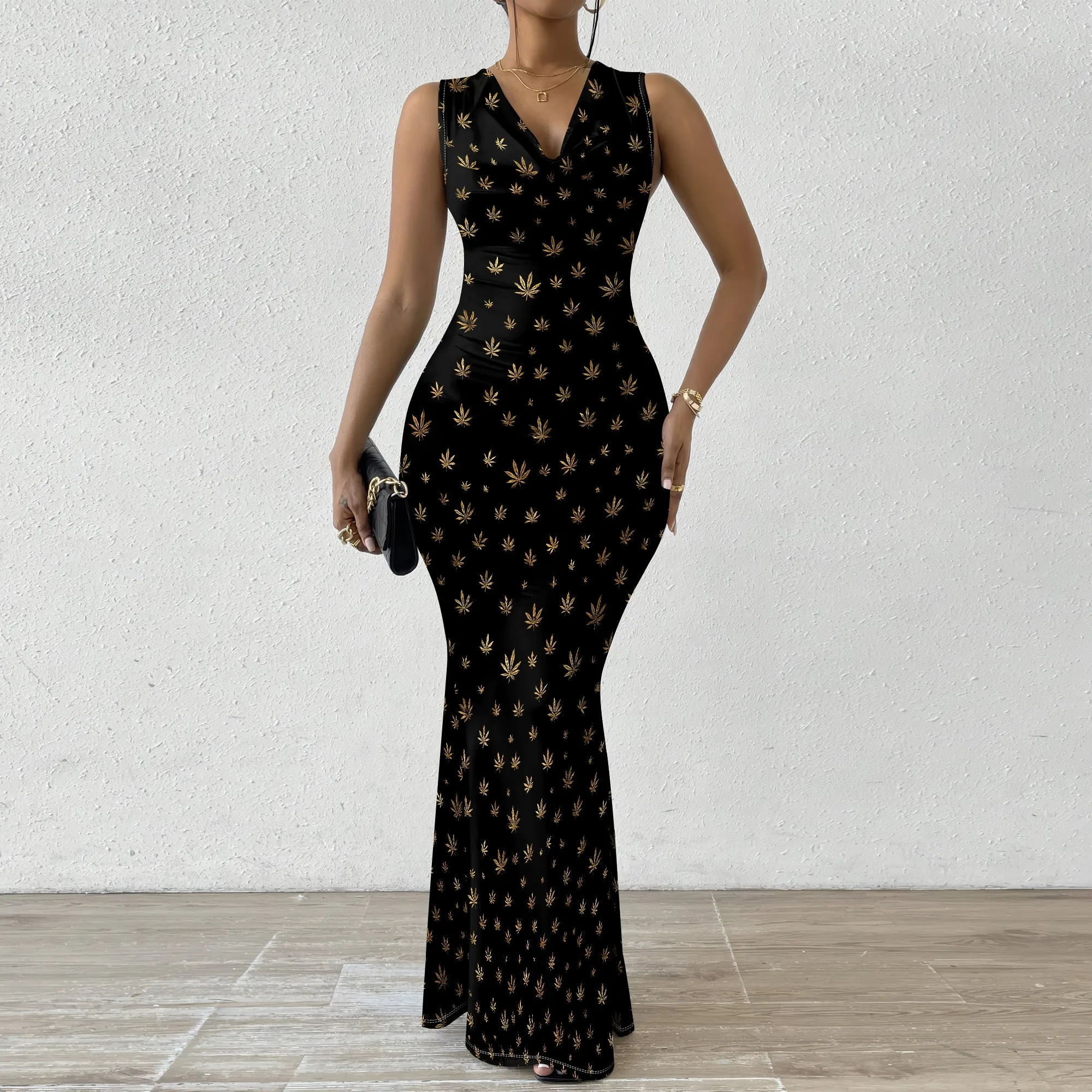 Leaf Print V-Neck Maxi Dress for Women 2025 New Arrival Black and Gold Casual Dress XS-2XL
Leaf Print V-Neck Maxi Dress for Women 2025 New Arrival Black and Gold Casual Dress XS-2XL