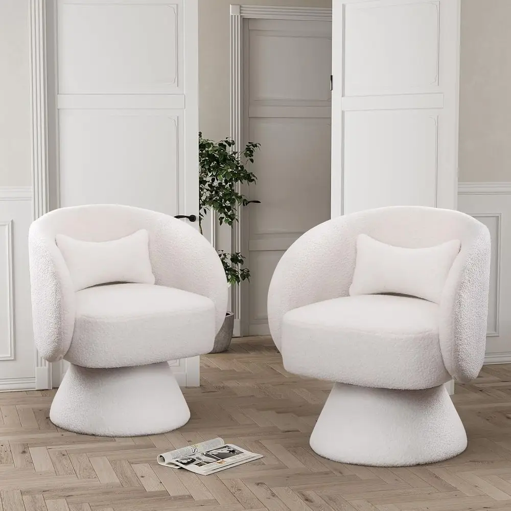 Pair of 360° Swivel Accent Chairs in White Boucle Fabric for Living Room or Bedroom
Pair of 360° Swivel Accent Chairs in White Boucle Fabric for Living Room or Bedroom