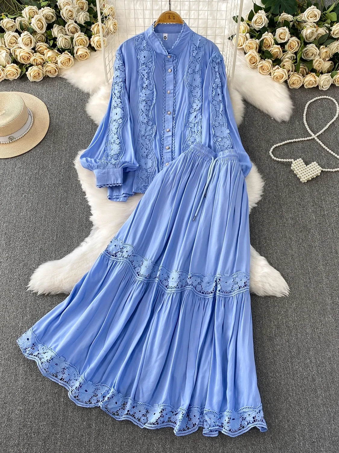 Faionable Soft Sle Pink Lace Splicing Stand Collar Lantern Sve irt Утягивающая плиссированная юбка с высокой талией для женщин
Faionable Soft Sle Pink Lace Splicing Stand Collar Lantern Sve irt Утягивающая плиссированная юбка с высокой талией для женщин