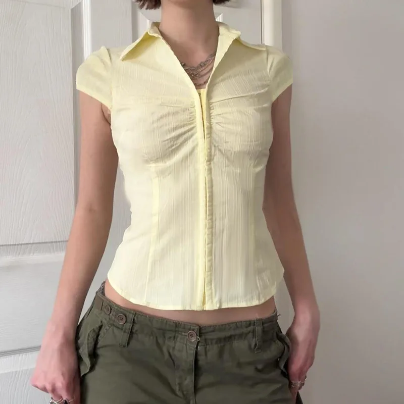 Gtpdpllt Fashion Yellow Blouse Women Y2k 2000s Casual Short Sleeve Shirts Crop Tops For Woman Summer Y2K Clothes
Gtpdpllt Fashion Yellow Blouse Women Y2k 2000s Casual Short Sleeve Shirts Crop Tops For Woman Summer Y2K Clothes