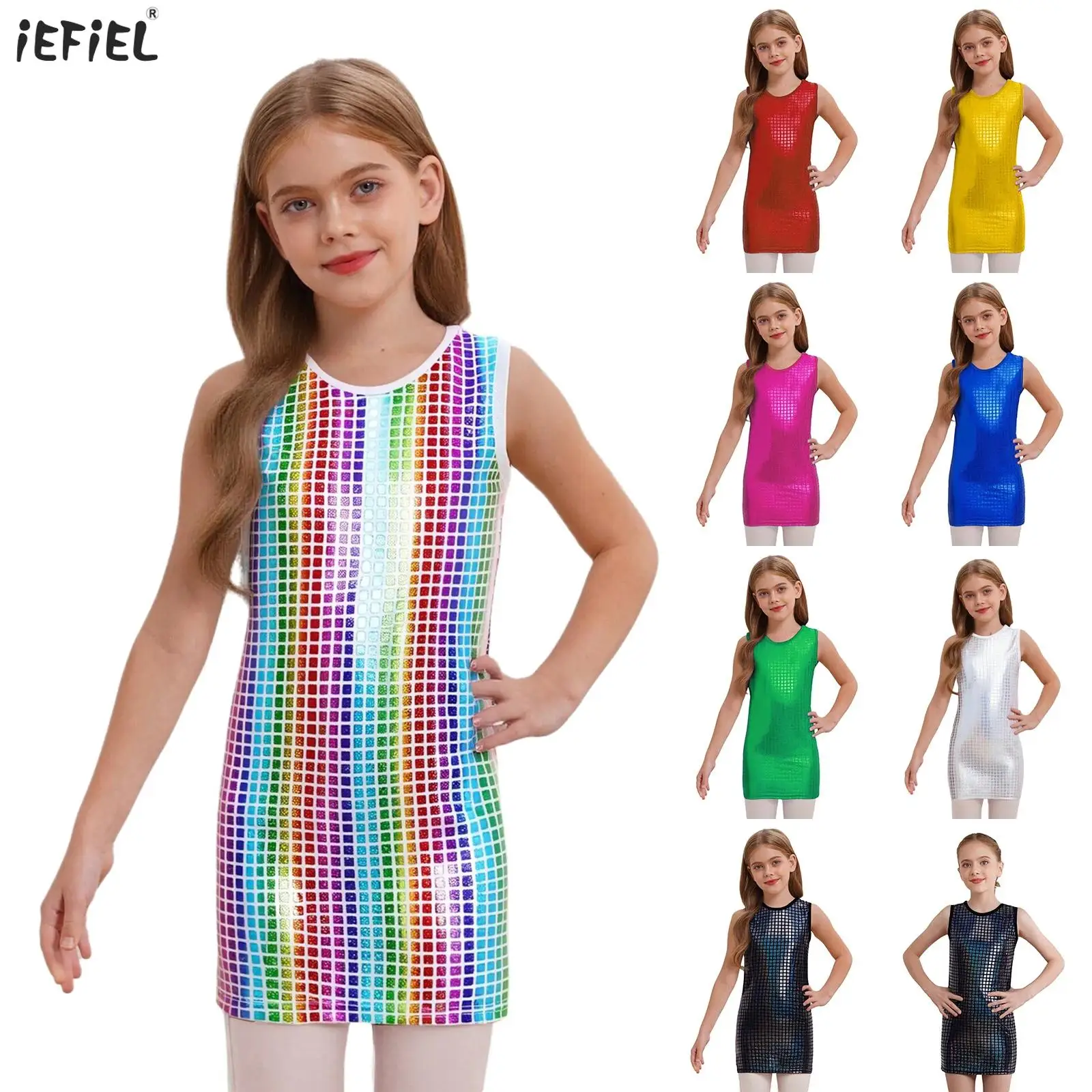 Kids Girls Metallic Plaid Jazz Dance Dress Round Neck Sleeveless Tank Dress Halloween Cosplay Stage Performance Dance Costumes
Kids Girls Metallic Plaid Jazz Dance Dress Round Neck Sleeveless Tank Dress Halloween Cosplay Stage Performance Dance Costumes