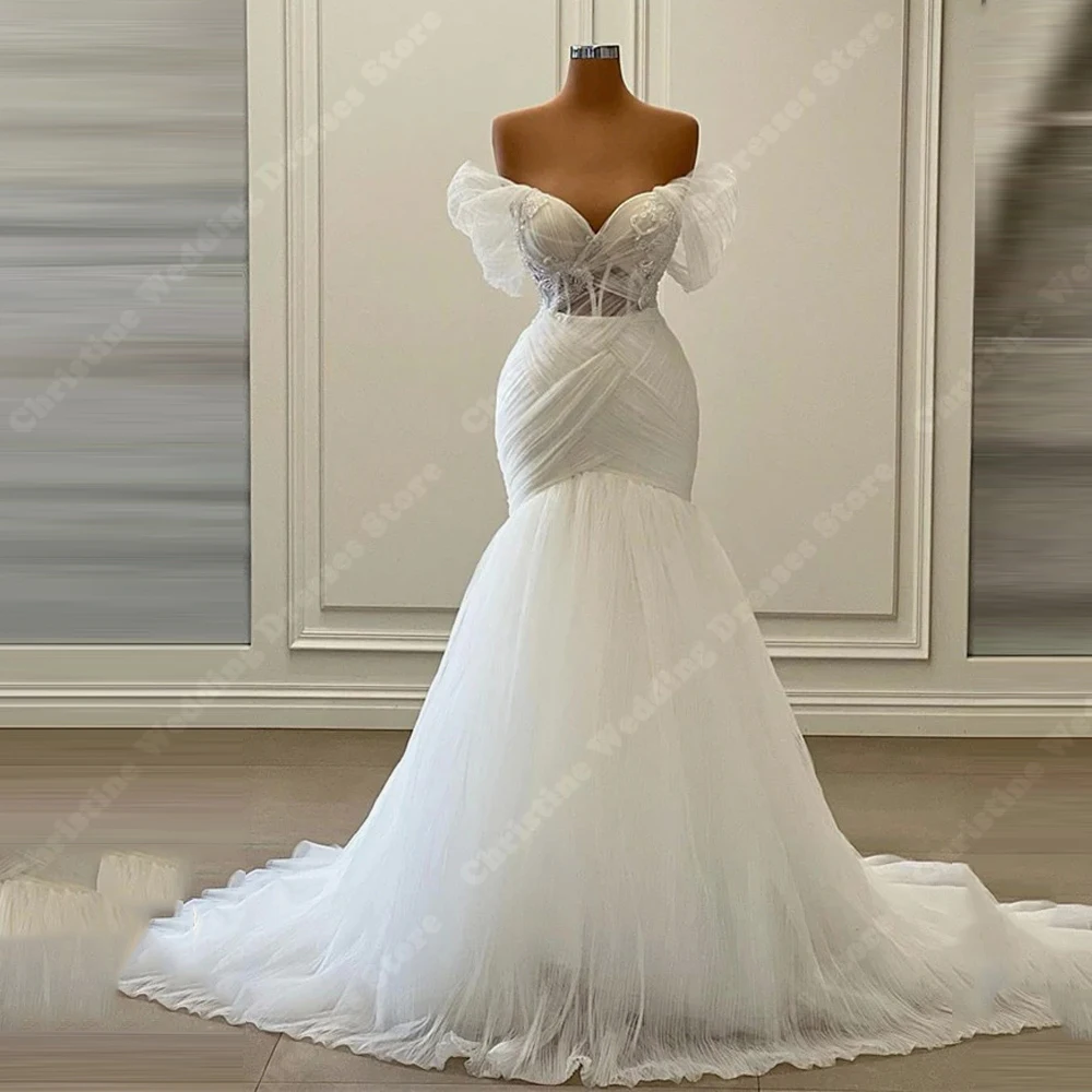 Elegant Modern Lace Printing Women Wedding Dresses Off The Shoulder Sleeveless Bridal Gowns Mopping Length Vestido De Novia 2025
Elegant Modern Lace Printing Women Wedding Dresses Off The Shoulder Sleeveless Bridal Gowns Mopping Length Vestido De Novia 2025