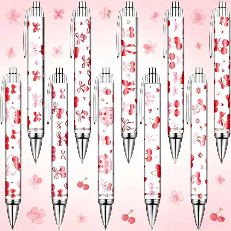 10Pcs Cherry & Bow Themed Ballpoint Pens, Signature Pens with Red Cherry & Heart Patterns, Office Stationery, Random Styles
10Pcs Cherry & Bow Themed Ballpoint Pens, Signature Pens with Red Cherry & Heart Patterns, Office Stationery, Random Styles