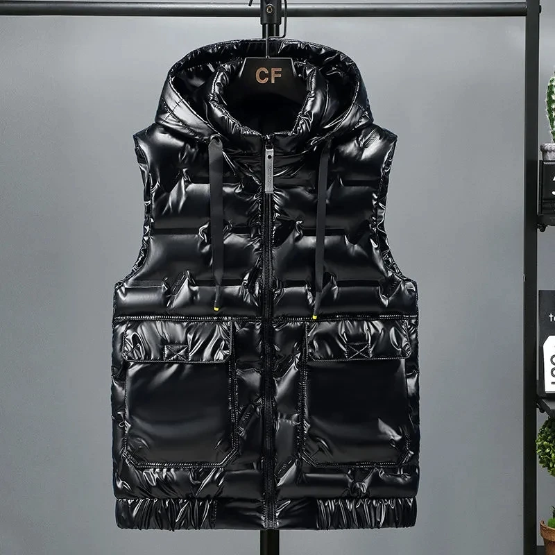 Hooded Vest Men Down Cotton Fashion Black Winter Coat Warm Casual Thicken Gilets Male Silver Sleeveless Cargo Jacket Waistcoat
Hooded Vest Men Down Cotton Fashion Black Winter Coat Warm Casual Thicken Gilets Male Silver Sleeveless Cargo Jacket Waistcoat