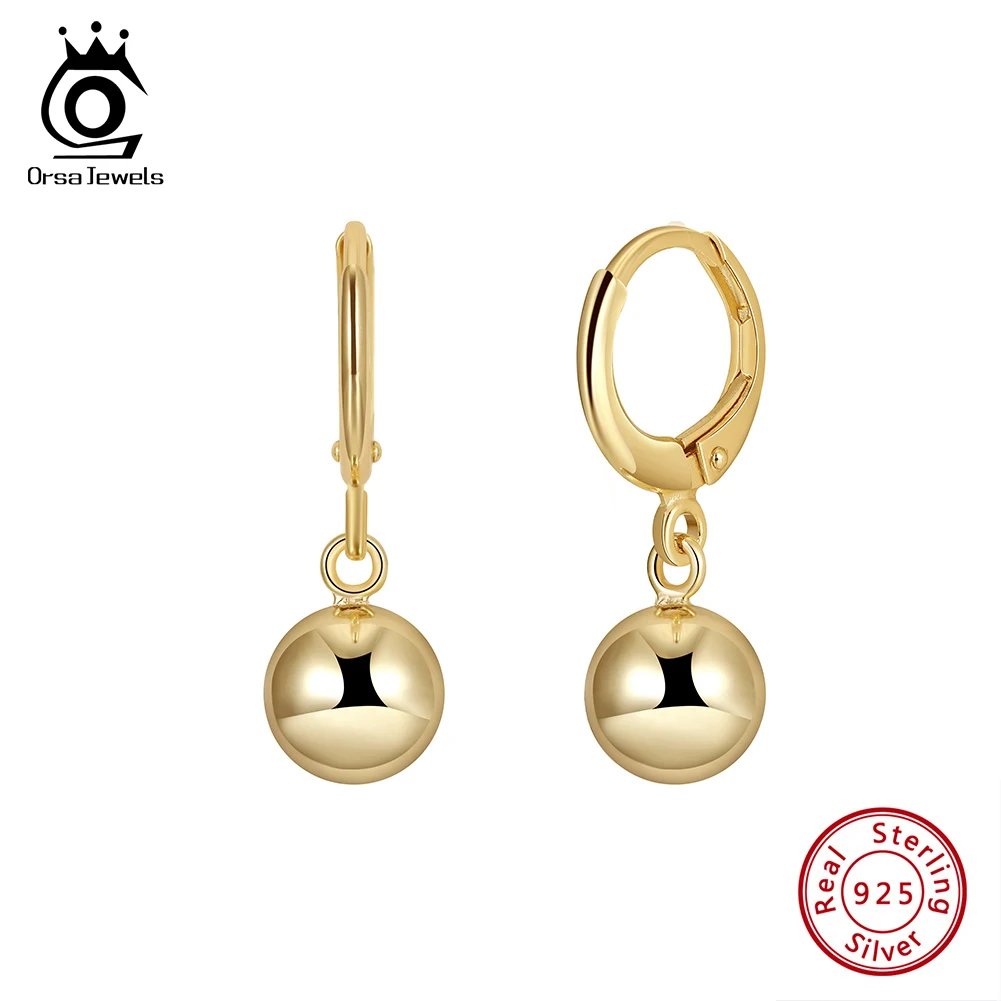 

ORSA JEWELS 14K Gold Sterling Silver Bead Dangle Hoop Earrings for Women Small Heart Huggie with Cubic Zirconia Jewelry APE130