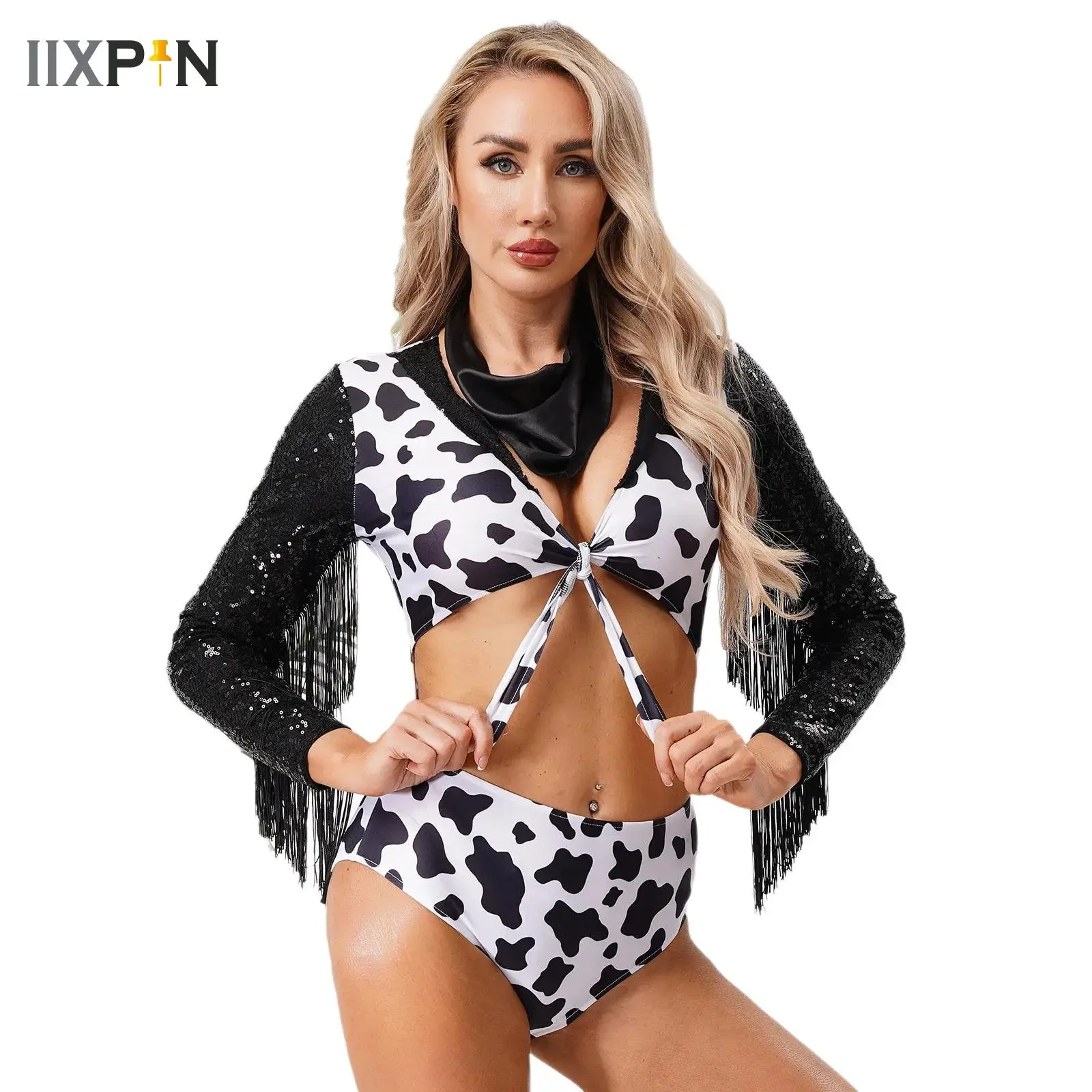 Women Prairie Pioneer Cowgirl Bodysuit with Neck Scarf Halloween Party Cowboy Costume Cosplay For Adult Nightclub Jumpsuit
Women Prairie Pioneer Cowgirl Bodysuit with Neck Scarf Halloween Party Cowboy Costume Cosplay For Adult Nightclub Jumpsuit