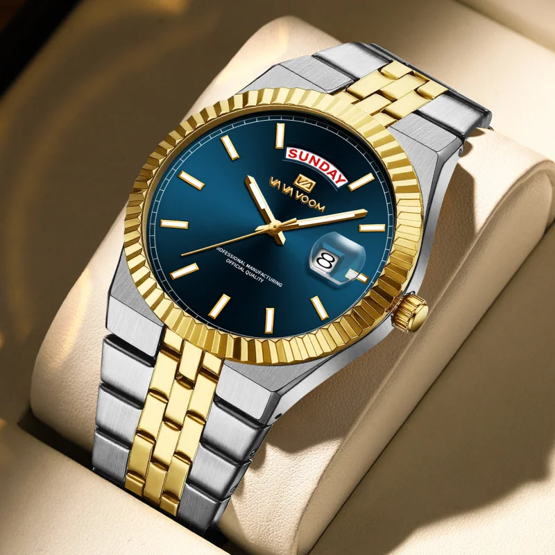 Men's Fashion Business Quartz Watch Luminous Double Calendar 35mm Gold Miyota Movement Stainless Steel Wholesale Cross-Border
Men's Fashion Business Quartz Watch Luminous Double Calendar 35mm Gold Miyota Movement Stainless Steel Wholesale Cross-Border