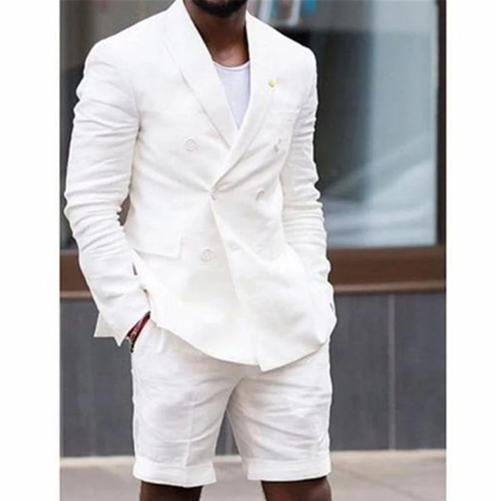 Summer Male Suits White Double Breasted Thin Linen Blazer Fashion Beach Casual Wedding Tuxedo Slim Fit Men's Shorts Kit 2 Piece
Summer Male Suits White Double Breasted Thin Linen Blazer Fashion Beach Casual Wedding Tuxedo Slim Fit Men's Shorts Kit 2 Piece