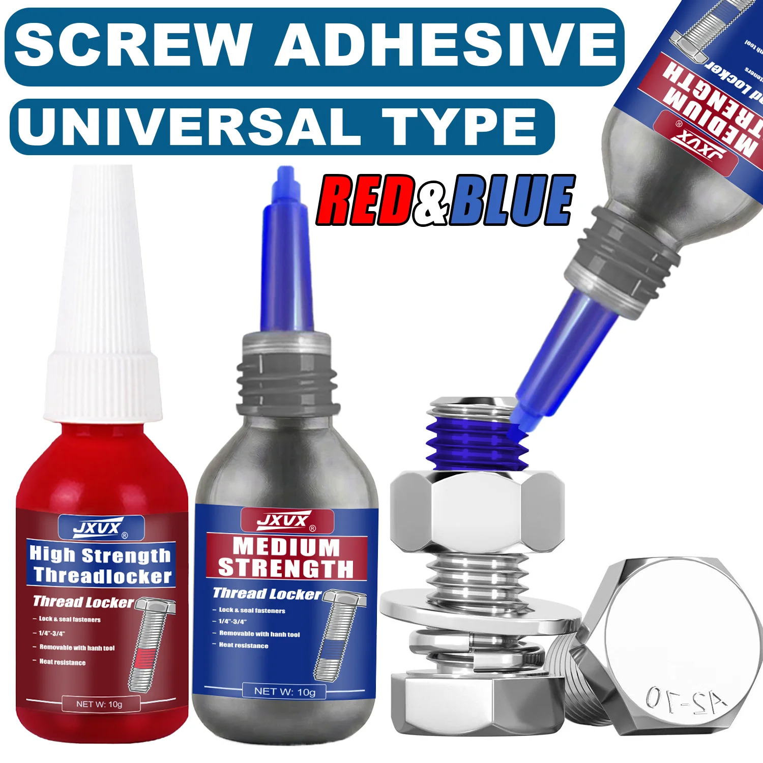 10ml Threadlocker High-Temperature Resistant Removable Thread Lock Blue & Red Universal Anaerobic Anti-loose Fastening Sealant Quickly Cured Thread Locking Agent Sealant for Screws.
10ml Threadlocker High-Temperature Resistant Removable Thread Lock Blue & Red Universal Anaerobic Anti-loose Fastening Sealant Quickly Cured Thread Locking Agent Sealant for Screws.