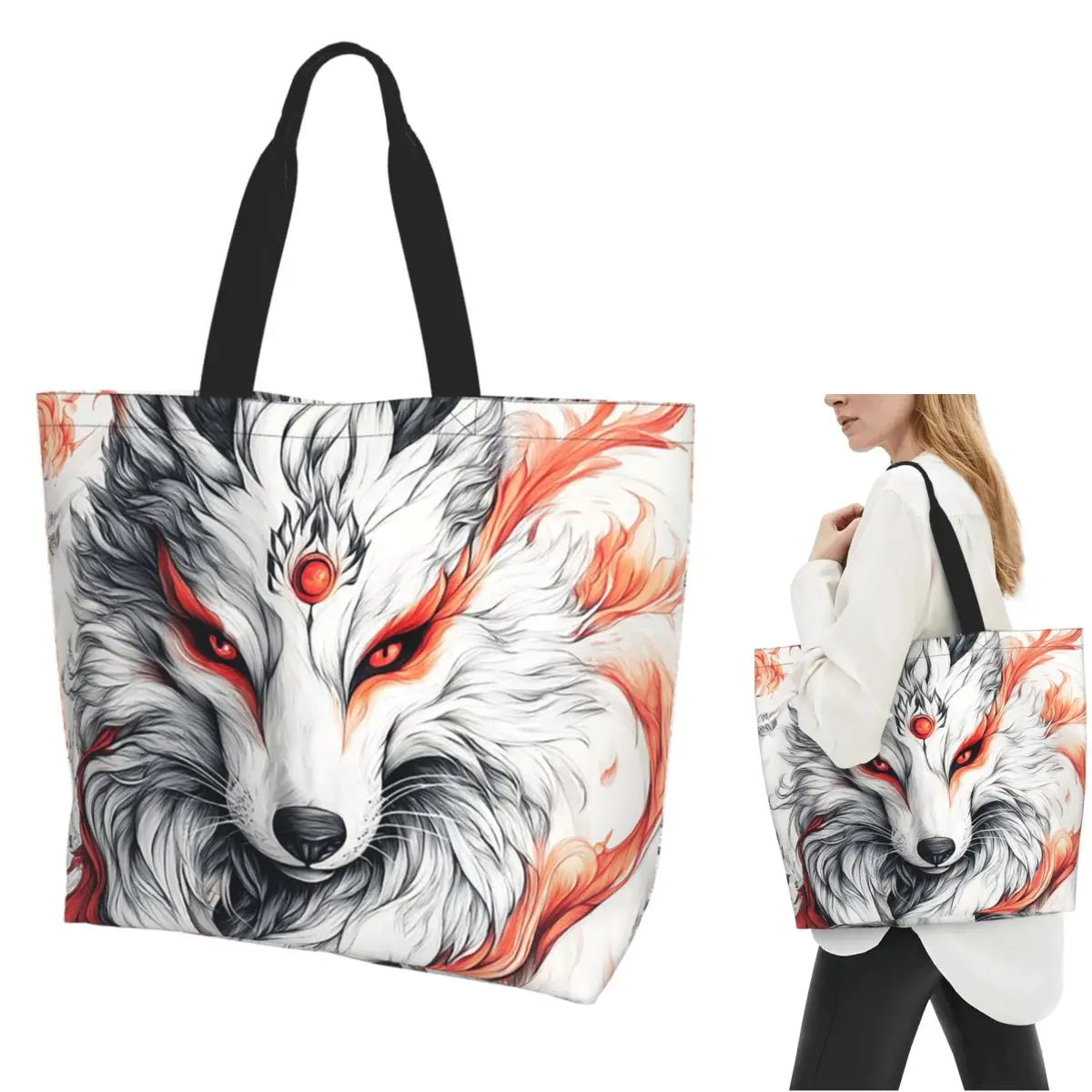 Japanese Okami Wolf Shopping Tote Bag Canvas Large Capacity Shoulder Bags Shopper Grocery Handbag for Women
Japanese Okami Wolf Shopping Tote Bag Canvas Large Capacity Shoulder Bags Shopper Grocery Handbag for Women
