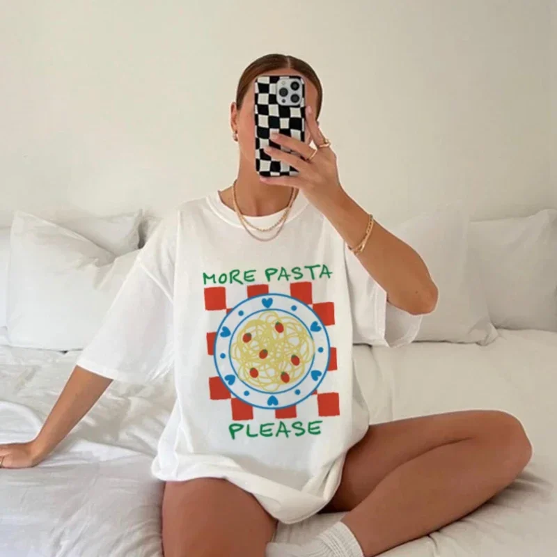 Women Retro Aesthetic Pasta Lover T Shirt Hippie Funny Italian Food T-Shirt Cute Spaghetti Summer Loose Fashion Tops Gift
Women Retro Aesthetic Pasta Lover T Shirt Hippie Funny Italian Food T-Shirt Cute Spaghetti Summer Loose Fashion Tops Gift