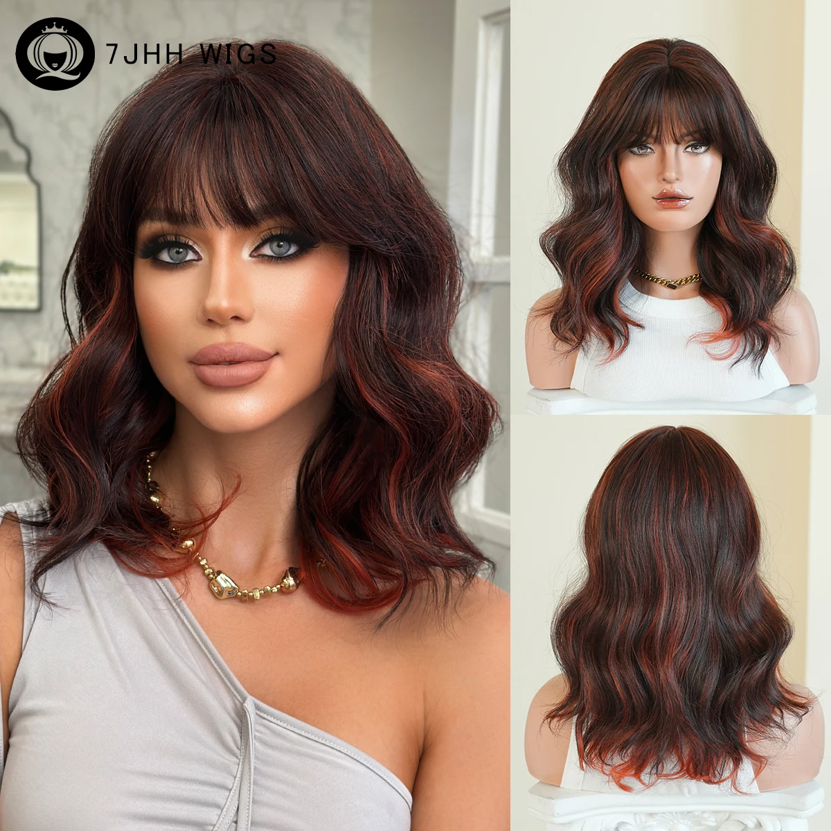 7JHH WIGS Shoulder Length Water Wave Black Ombre Orange Wig for Women High Density Synthetic Modest Fashion Wigs with Neat Bangs
7JHH WIGS Shoulder Length Water Wave Black Ombre Orange Wig for Women High Density Synthetic Modest Fashion Wigs with Neat Bangs