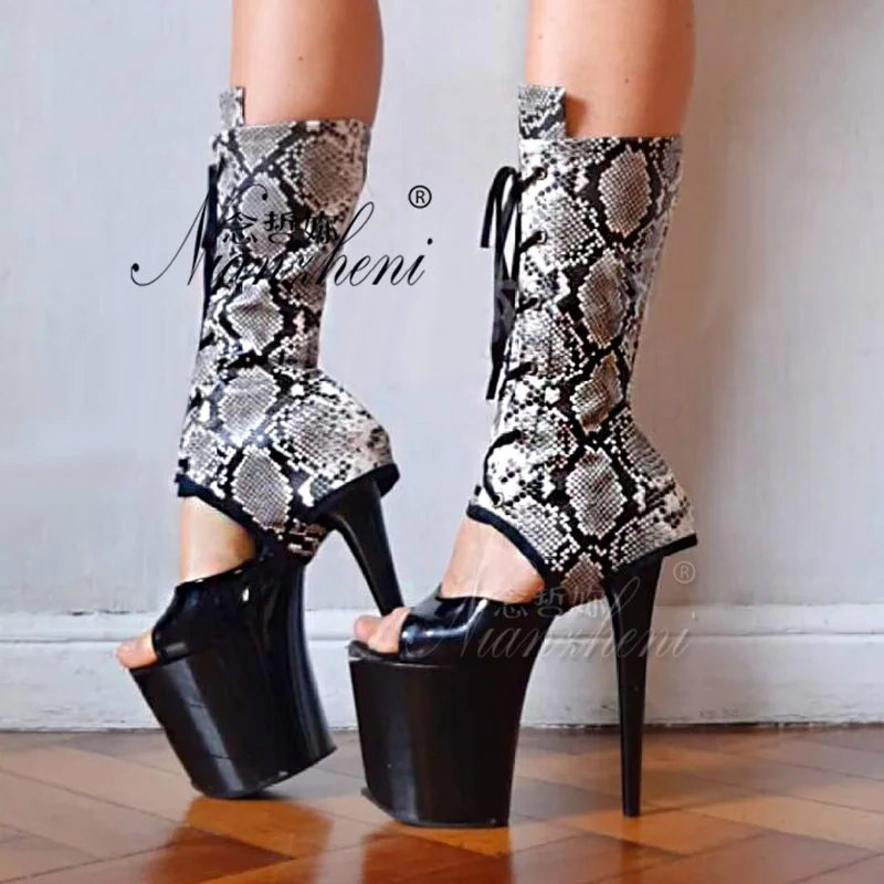 Exotic Snake Skin Ankle Boots 20cm High Heels Peep Toe Lace-Up Platform Tube Party Sexy Pole Dance Stripper Low Tube 8 Inch
Exotic Snake Skin Ankle Boots 20cm High Heels Peep Toe Lace-Up Platform Tube Party Sexy Pole Dance Stripper Low Tube 8 Inch