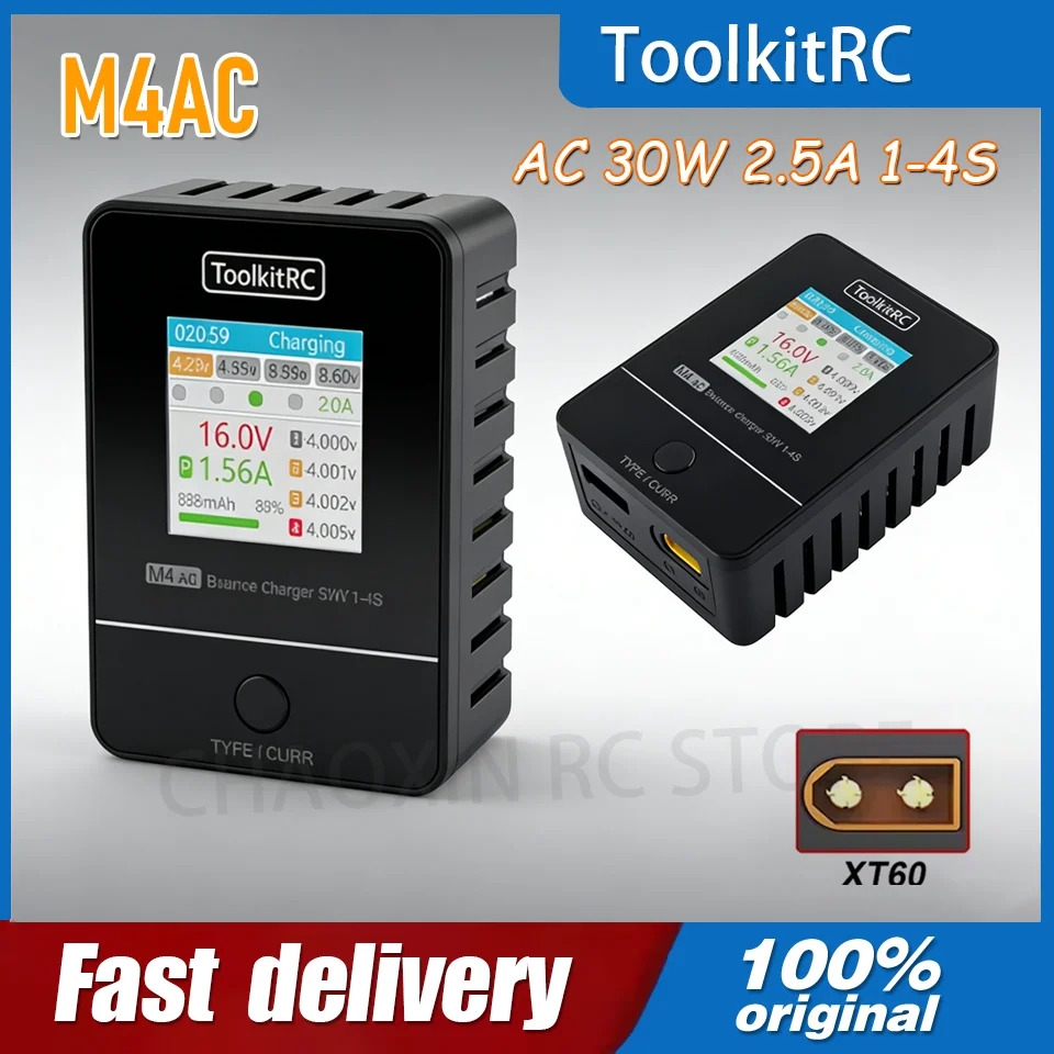 ToolkitRC M4AC 30 Вт LiPO LiFE LiHV Компактное зарядное устройство переменного тока 1-4S XT60 Интерфейс для радиоуправляемой модели FPV Racing Батареи для дронов с фристайлом
ToolkitRC M4AC 30 Вт LiPO LiFE LiHV Компактное зарядное устройство переменного тока 1-4S XT60 Интерфейс для радиоуправляемой модели FPV Racing Батареи для дронов с фристайлом