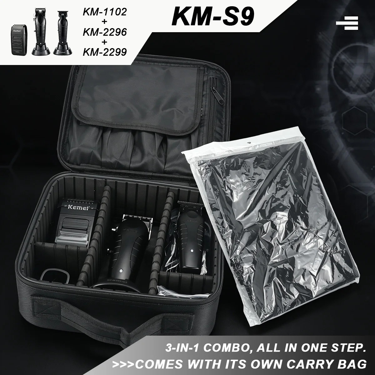 Kemei S9 Kit KM-2296 2299 1102 Professional Barber Cutting Machines Kit with Storage Bag Men's Hair Clipper Finishing Machine
Kemei S9 Kit KM-2296 2299 1102 Professional Barber Cutting Machines Kit with Storage Bag Men's Hair Clipper Finishing Machine