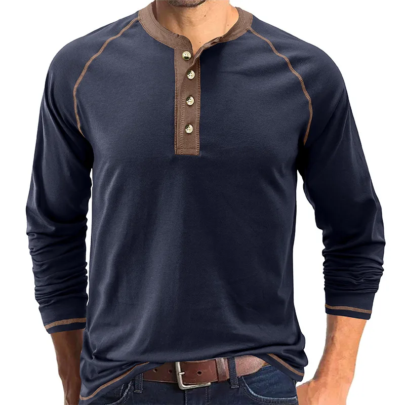 Men's Long Sleeve T-shirts Henry Shirt Color-blocking T Shirt European and American Mens Round Neck Tshirt Clothes
Men's Long Sleeve T-shirts Henry Shirt Color-blocking T Shirt European and American Mens Round Neck Tshirt Clothes