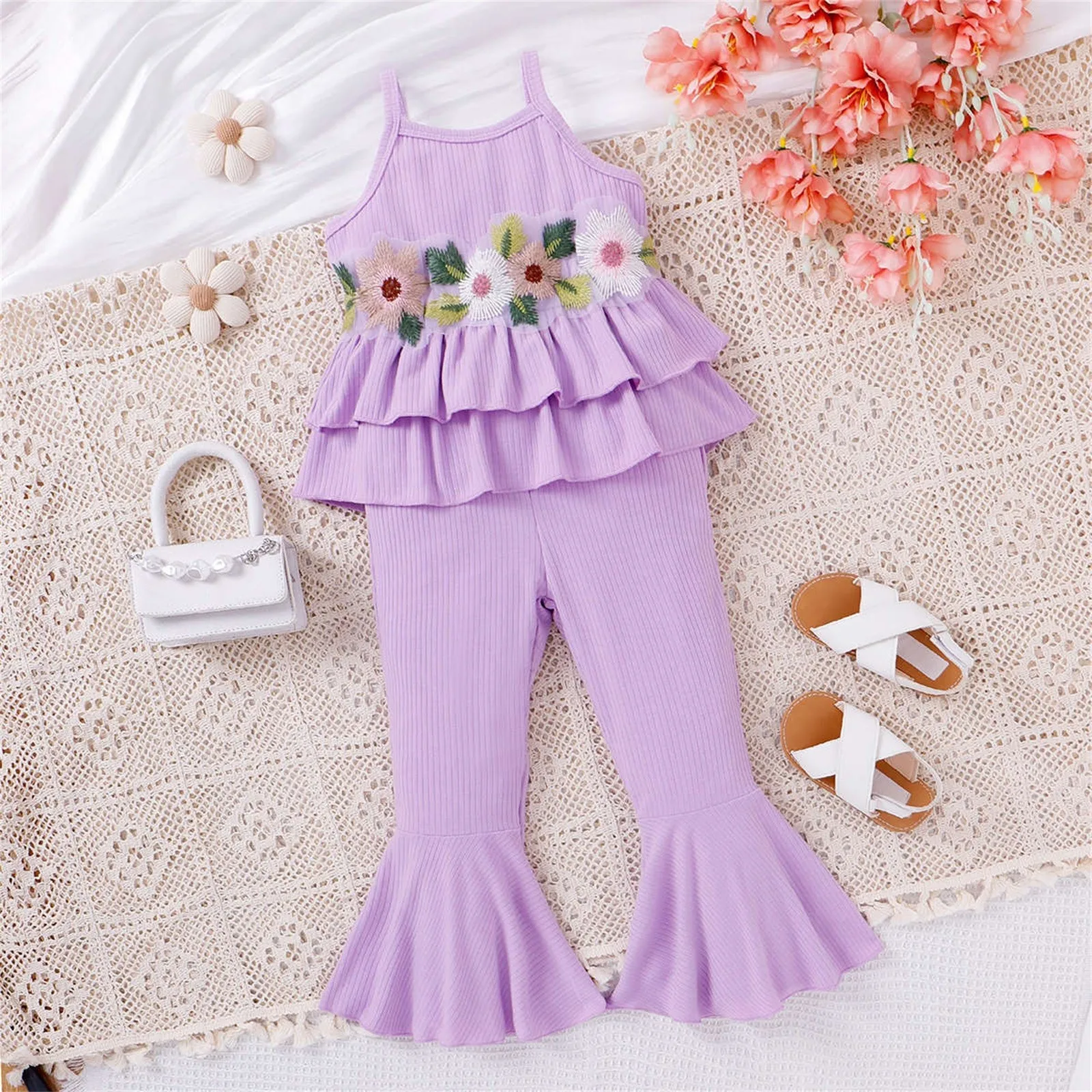 Children's Clothing Summer Girls Two Piece Outfits Embroidered Print Ruffle Camisole Top +Pants Kids Clothes Girls 4 5 6 7 Years
Children's Clothing Summer Girls Two Piece Outfits Embroidered Print Ruffle Camisole Top +Pants Kids Clothes Girls 4 5 6 7 Years