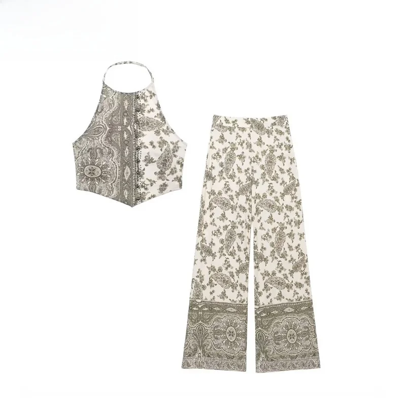 Summer New Women's Faion Set with Beaded Wind Bell Top Casual Pants Pearl Decorated Strap Polyester Material Ladies' Ensemble 
Summer New Women's Faion Set with Beaded Wind Bell Top Casual Pants Pearl Decorated Strap Polyester Material Ladies' Ensemble