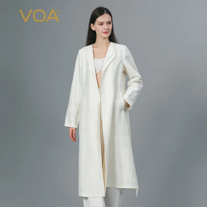 VOA Silk Beige Striped Turn-down Collar Long Sleeves Windbreaker Jacket Straight Simple Trench Coat for Women Autumn 2022 FE289
VOA Silk Beige Striped Turn-down Collar Long Sleeves Windbreaker Jacket Straight Simple Trench Coat for Women Autumn 2022 FE289
