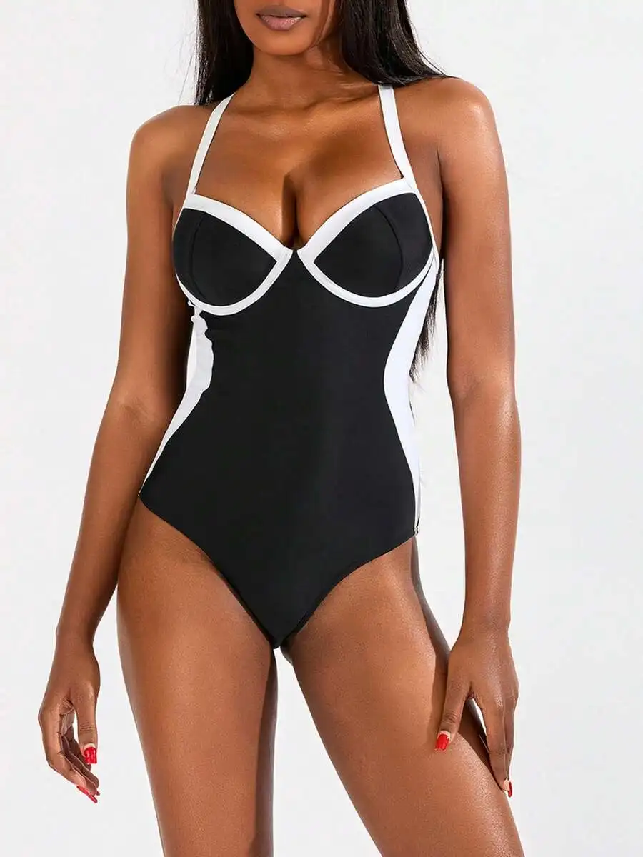 Womens Monokini Swimsuit Tight Fitted Contrast Black White Sleeveless Open Back Bathing Suit
Womens Monokini Swimsuit Tight Fitted Contrast Black White Sleeveless Open Back Bathing Suit