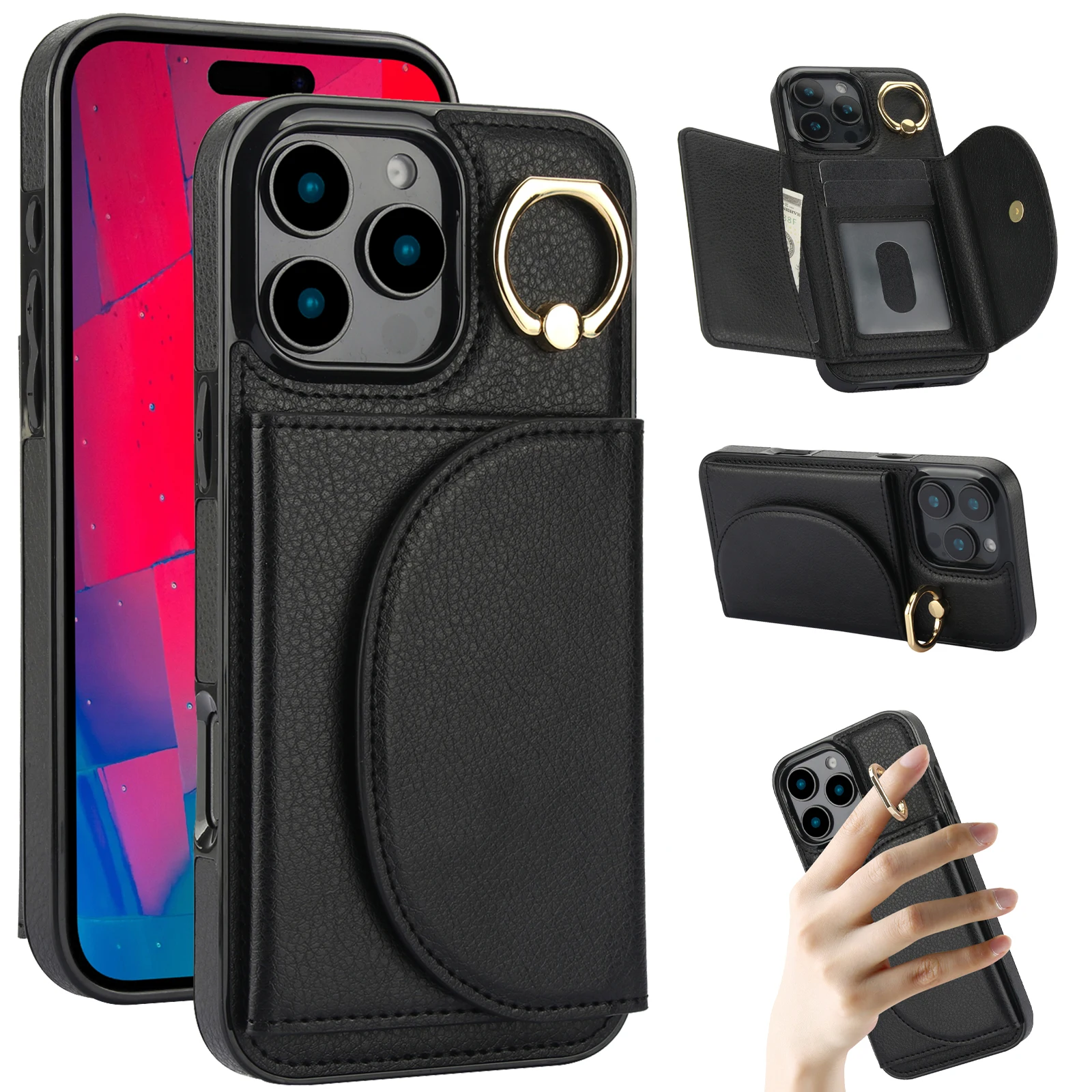 Shockproof Leather Buckle Card Holder Wallet Case For iPhone 16 Pro Max 15 14 13 12 11 XR X, Ring Holder Kickstand Phone Cover
Shockproof Leather Buckle Card Holder Wallet Case For iPhone 16 Pro Max 15 14 13 12 11 XR X, Ring Holder Kickstand Phone Cover