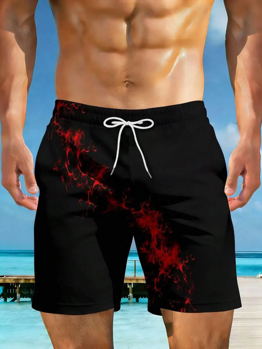 Mens Beach Shorts With 3D Red Flame Print Casual Swim Trunks
Mens Beach Shorts With 3D Red Flame Print Casual Swim Trunks