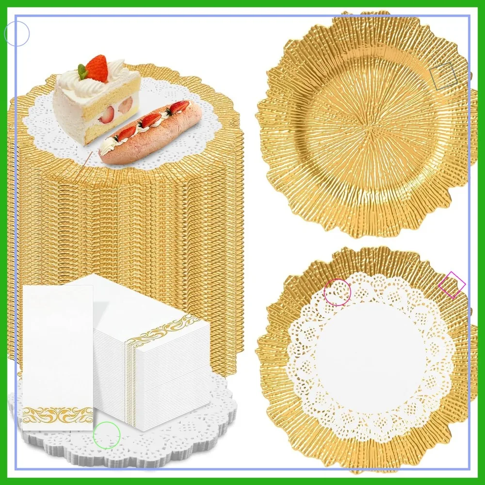 350 Pcs Gold Charger Plates Set with Napkins & Oil Paper for Wedding Party Dinner Decoration
350 Pcs Gold Charger Plates Set with Napkins & Oil Paper for Wedding Party Dinner Decoration