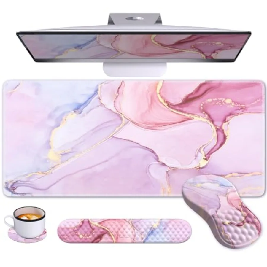 Pink Marble Large Desk Mat with Wrist Rest Ergonomic XXL Mouse Pad for Computer Keyboard Cushioned Carpal Tunnel Relief Mouse P
Pink Marble Large Desk Mat with Wrist Rest Ergonomic XXL Mouse Pad for Computer Keyboard Cushioned Carpal Tunnel Relief Mouse P