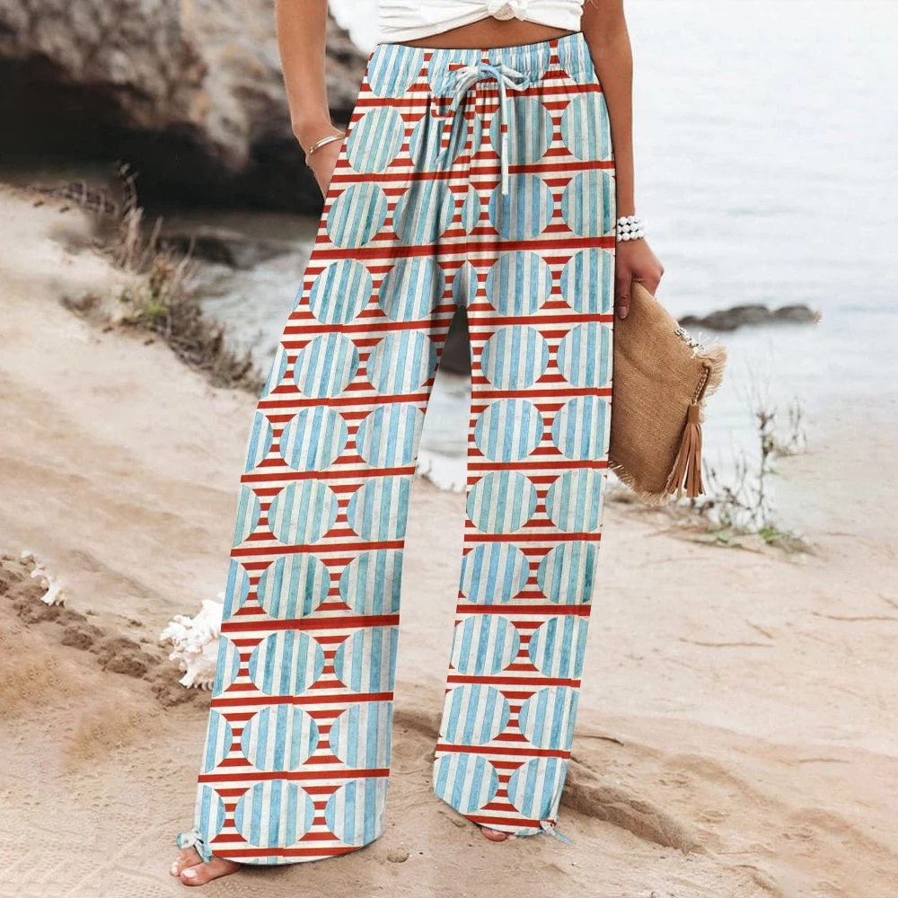Casual Women's Wide-Leg Pants Blue Striped Printed Beach Pants High-Quality Women's Clothes Trendy New Pants
Casual Women's Wide-Leg Pants Blue Striped Printed Beach Pants High-Quality Women's Clothes Trendy New Pants