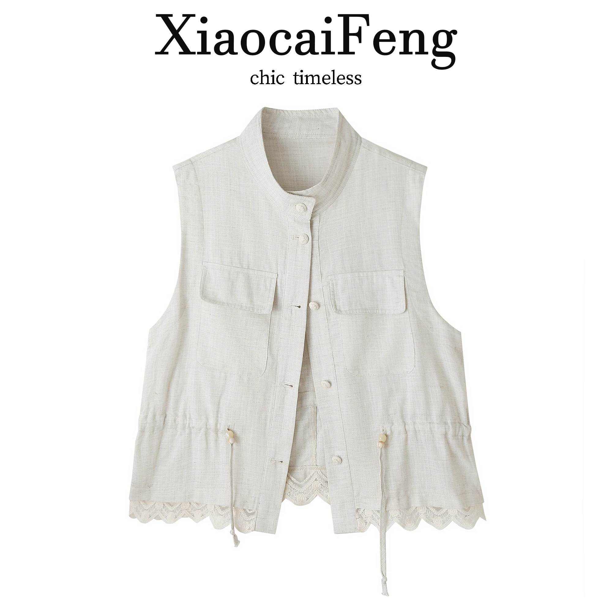 Slimming Cotton Linen Sleeveless Vest Women's Outerwear Lace Trim Waist-Cinching Spring Summer Fashion Dream Qing Sha Po
Slimming Cotton Linen Sleeveless Vest Women's Outerwear Lace Trim Waist-Cinching Spring Summer Fashion Dream Qing Sha Po