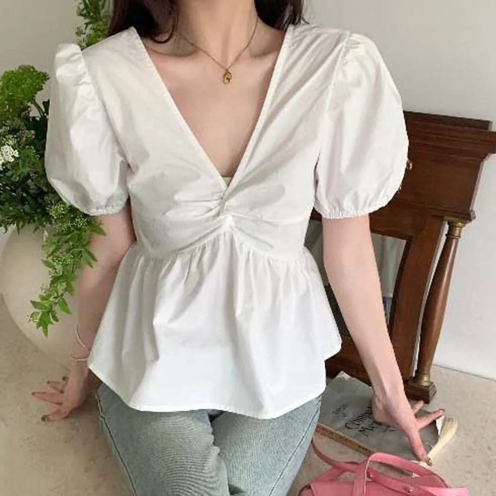 Short Sleeved Female V-neck Tops Shirt Korean Style Pink Black White Solid Color Short T-shirts Commuting Bottoming Shirt Thin
Short Sleeved Female V-neck Tops Shirt Korean Style Pink Black White Solid Color Short T-shirts Commuting Bottoming Shirt Thin