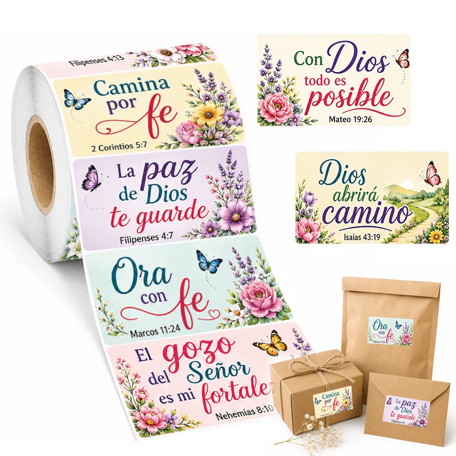 500 Pcs Spanish Bible Verse Labels Roll, 10 Assorted Scripture Designs, Inspirational Faith Stickers for Gift Packaging, Journal
500 Pcs Spanish Bible Verse Labels Roll, 10 Assorted Scripture Designs, Inspirational Faith Stickers for Gift Packaging, Journal