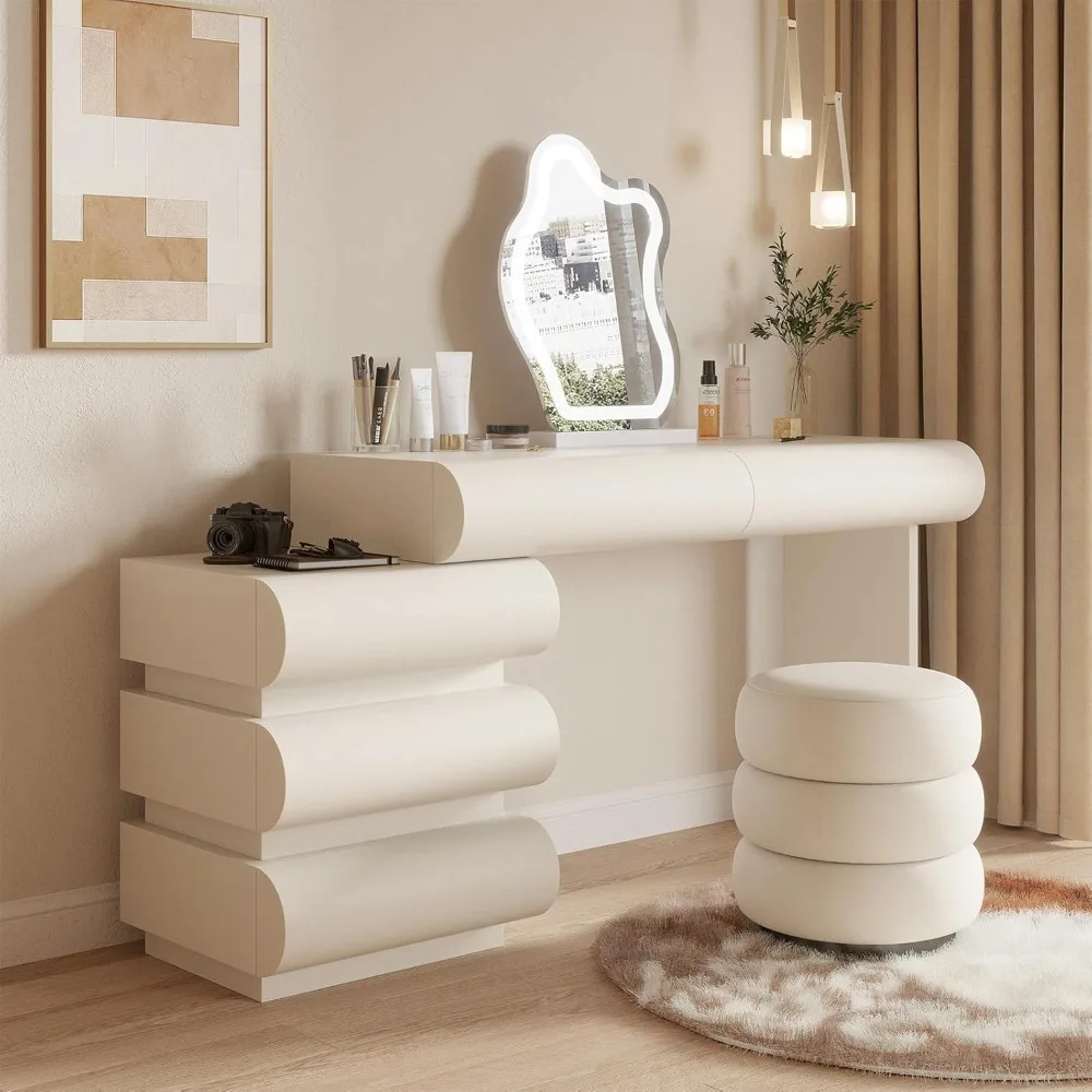 Туалетный столик для макияжа с зеркалом с подсветкой и табуреткой, обитая искусственная кожа, современный туалетный столик с 5 ящиками для спальни
Туалетный столик для макияжа с зеркалом с подсветкой и табуреткой, обитая искусственная кожа, современный туалетный столик с 5 ящиками для спальни