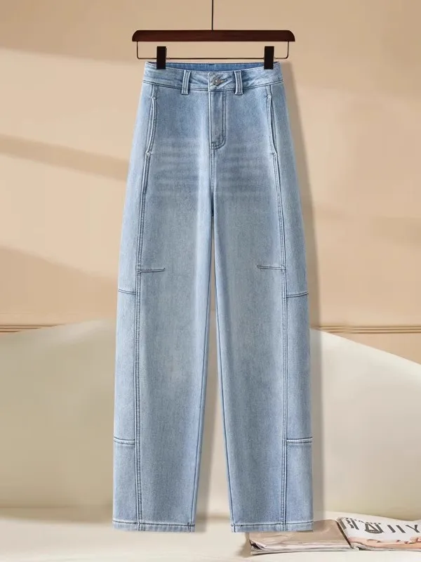 Высококачественные мягкие светло-голубые джинсы с изогнутыми ножками, женские длинные брюки, весенние новые маленькие размеры, висячие гладкие прямые широкие брюки
Высококачественные мягкие светло-голубые джинсы с изогнутыми ножками, женские длинные брюки, весенние новые маленькие размеры, висячие гладкие прямые широкие брюки