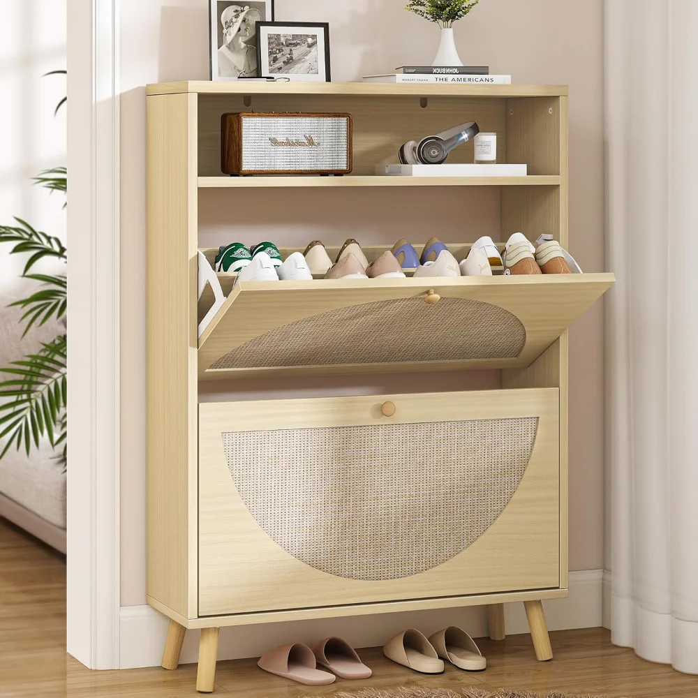Rattan Shoe Cabinet Storage with 2 Flip Drawers, Narrow Freestanding Shoe Storage Cabinet for Entryway
Rattan Shoe Cabinet Storage with 2 Flip Drawers, Narrow Freestanding Shoe Storage Cabinet for Entryway