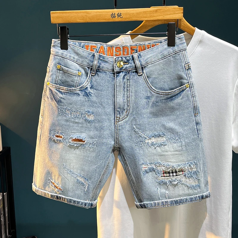 TC5002 Summer stretch denim shorts worn holes male tide Slim embroidery patches high-end Chinese trousers
TC5002 Summer stretch denim shorts worn holes male tide Slim embroidery patches high-end Chinese trousers