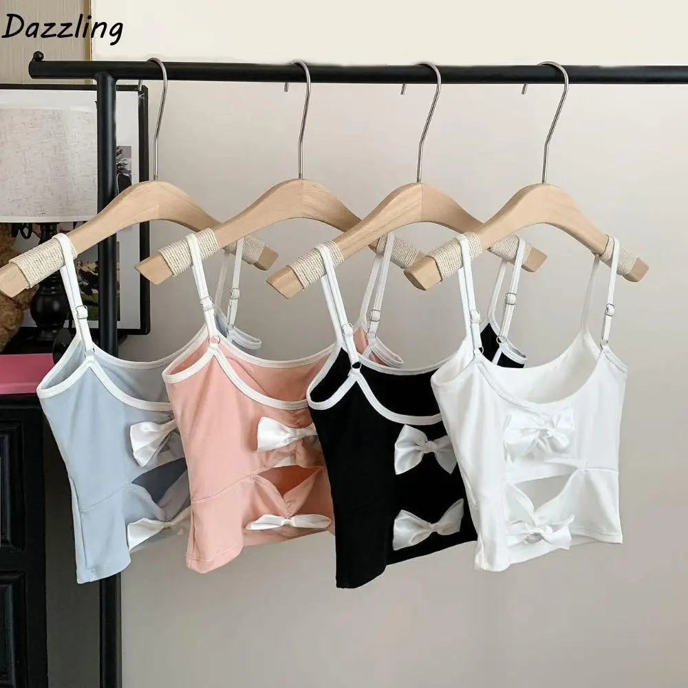 Spicy Girl Camisole with Pads Patchwork Beauty Back Rhinestone Bow Camisole Sleeveless Hollow Suspender Vest Spring Summer 
Spicy Girl Camisole with Pads Patchwork Beauty Back Rhinestone Bow Camisole Sleeveless Hollow Suspender Vest Spring Summer