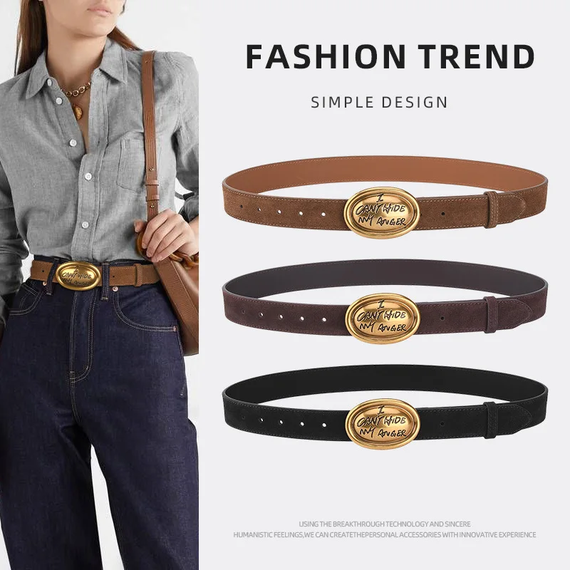 New Woman Oval English Leather Belt Women's Nubuck Suede Versatile Pants Fashion Luxury Decorated Strap Belts
New Woman Oval English Leather Belt Women's Nubuck Suede Versatile Pants Fashion Luxury Decorated Strap Belts