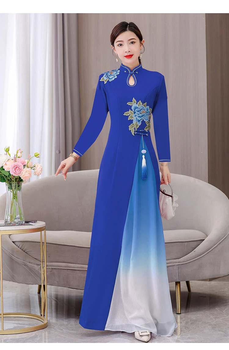 Vietnam Traditional Dress Aodai Chinese Improved Ao Dai Qipao National Embroider Catwalk Cheongsam Stage Performance Dance Dress
Vietnam Traditional Dress Aodai Chinese Improved Ao Dai Qipao National Embroider Catwalk Cheongsam Stage Performance Dance Dress
