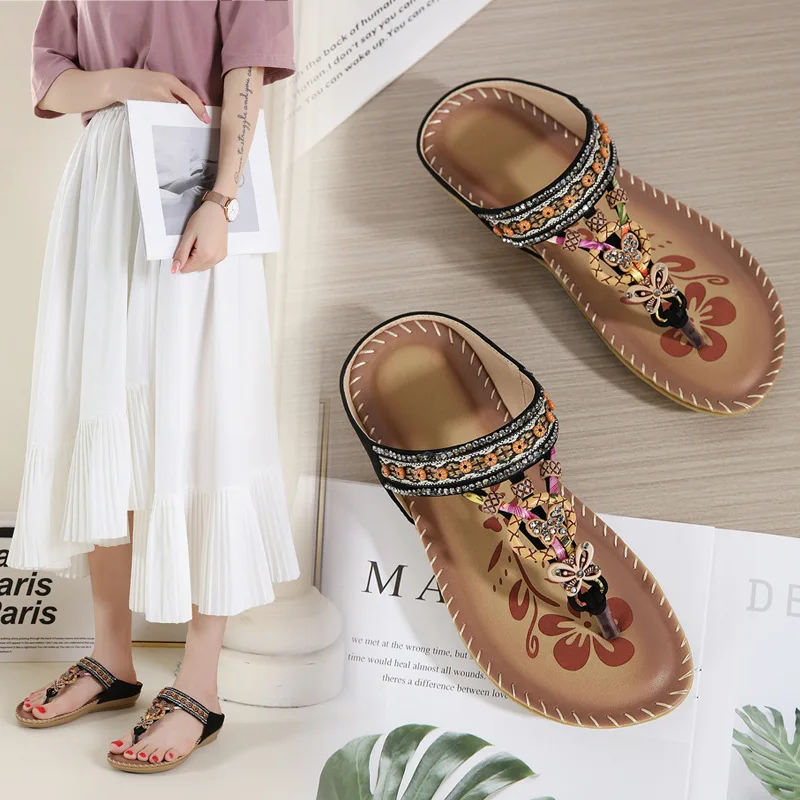 Summer Bohemian Style Women's Sandals Pinch Foot Beaded Rhinestone Buckle Beach Women's Slippers Woman Shoes Sandalias de Mujer
Summer Bohemian Style Women's Sandals Pinch Foot Beaded Rhinestone Buckle Beach Women's Slippers Woman Shoes Sandalias de Mujer