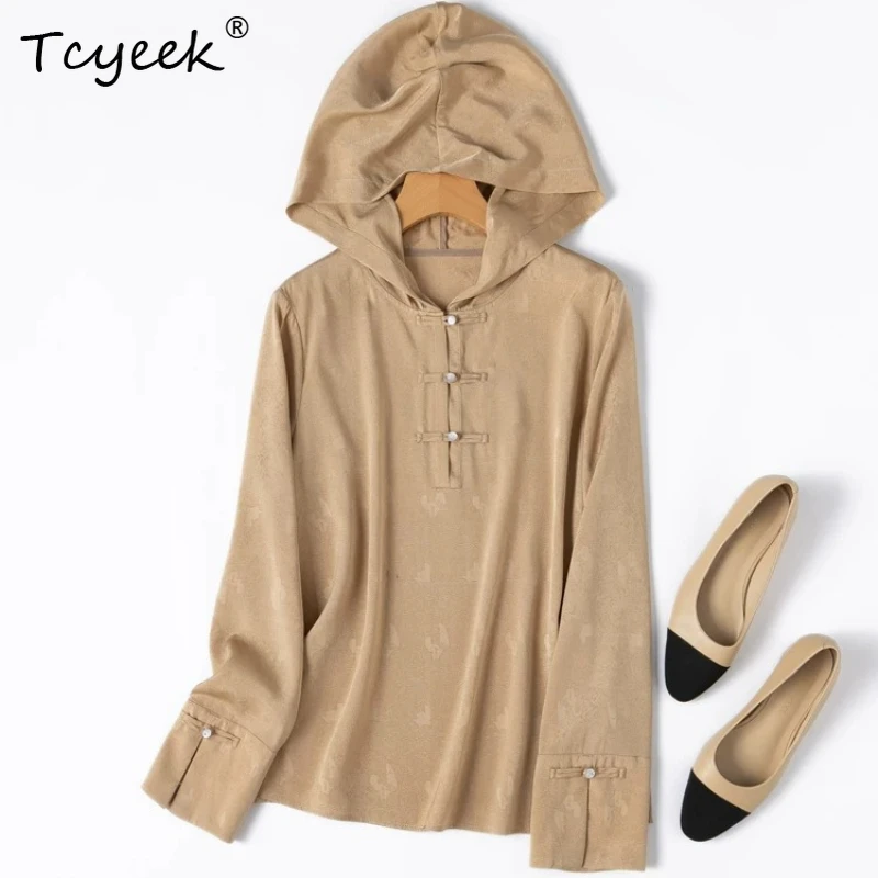 Tcyeek 93% Real Silk Women Tops 21MM Silk Women Clothes 2026 Spring Autumn Casual Loose Hooded Long-sleeved Hoodie Tops De Mujer
Tcyeek 93% Real Silk Women Tops 21MM Silk Women Clothes 2026 Spring Autumn Casual Loose Hooded Long-sleeved Hoodie Tops De Mujer